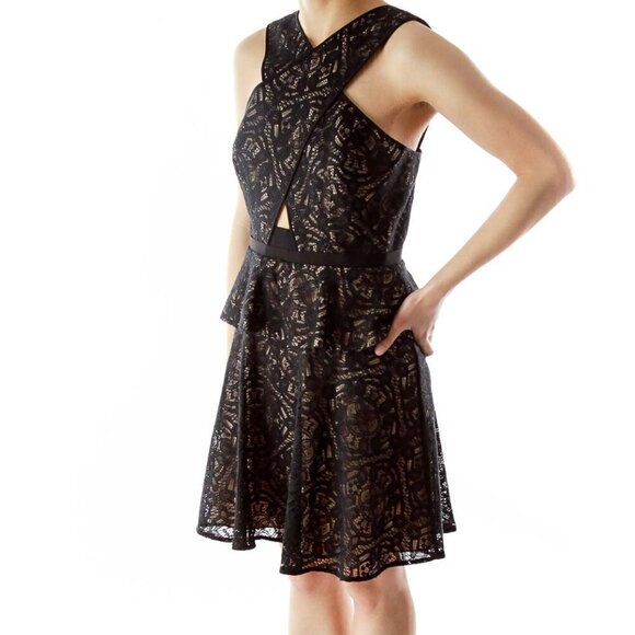 BCBG MaxAzria Black Nude Lace Cut-Out Cocktail Dress - Picture 3 of 4